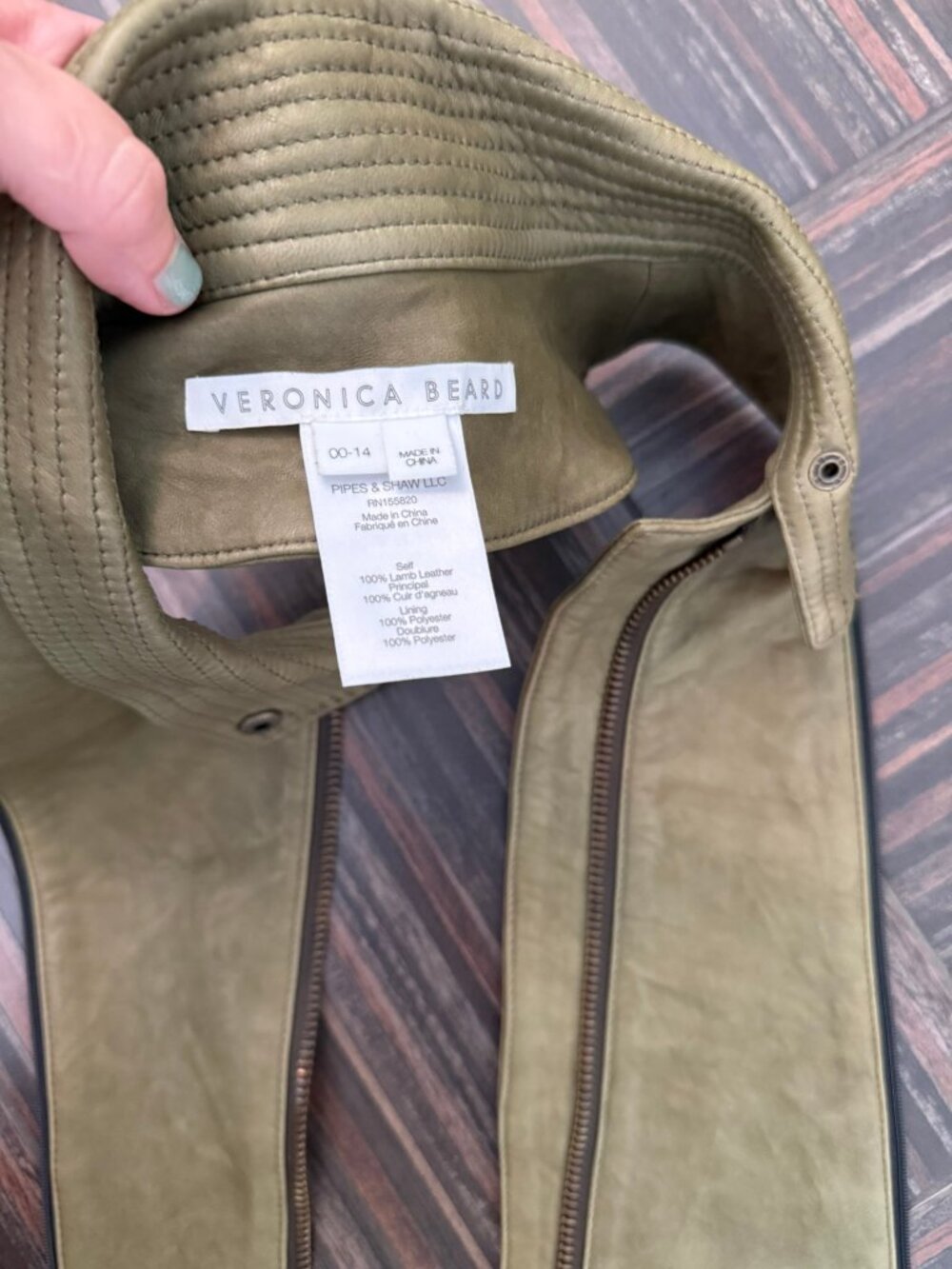 Veronica Beard Leather Moto Dickey – Size 00‑14 (Olive Green) - Picture 2 of 2